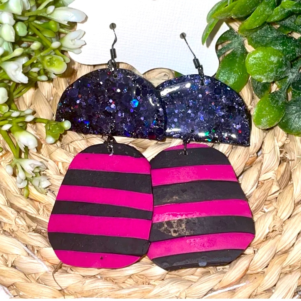Glitter striped polymer clay earrings for Halloween
